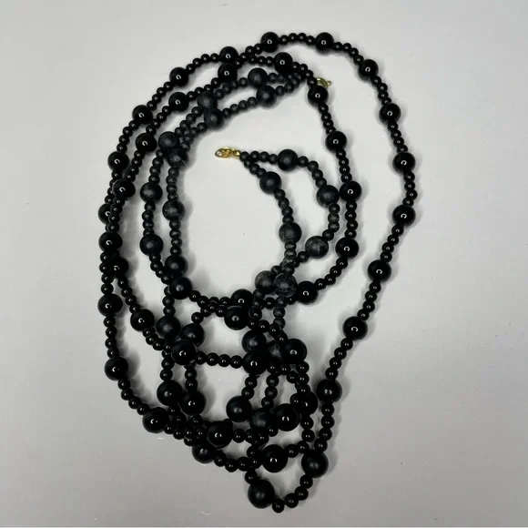 Trifari Signed Black Double Strand Beaded Vintage Necklace with Lobster Clasp - Picture 4 of 7